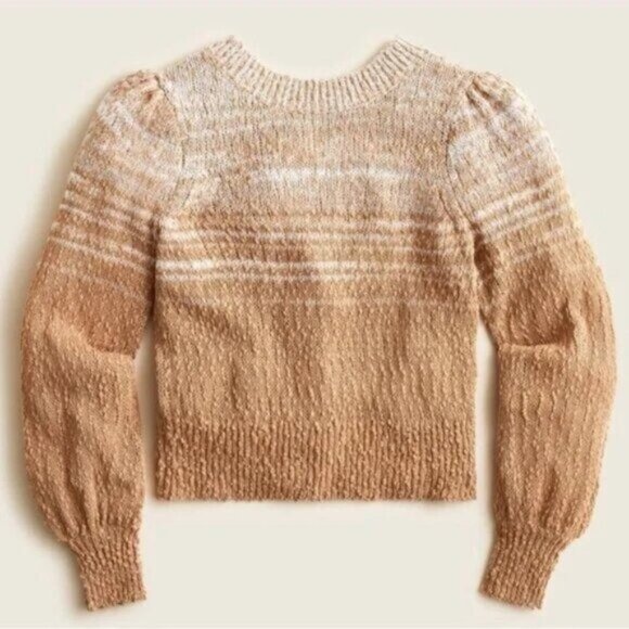 J. Crew Reversible Space Dyed Cardigan Sweater L Brown Tan Textured Puff Sleeve - Picture 2 of 7